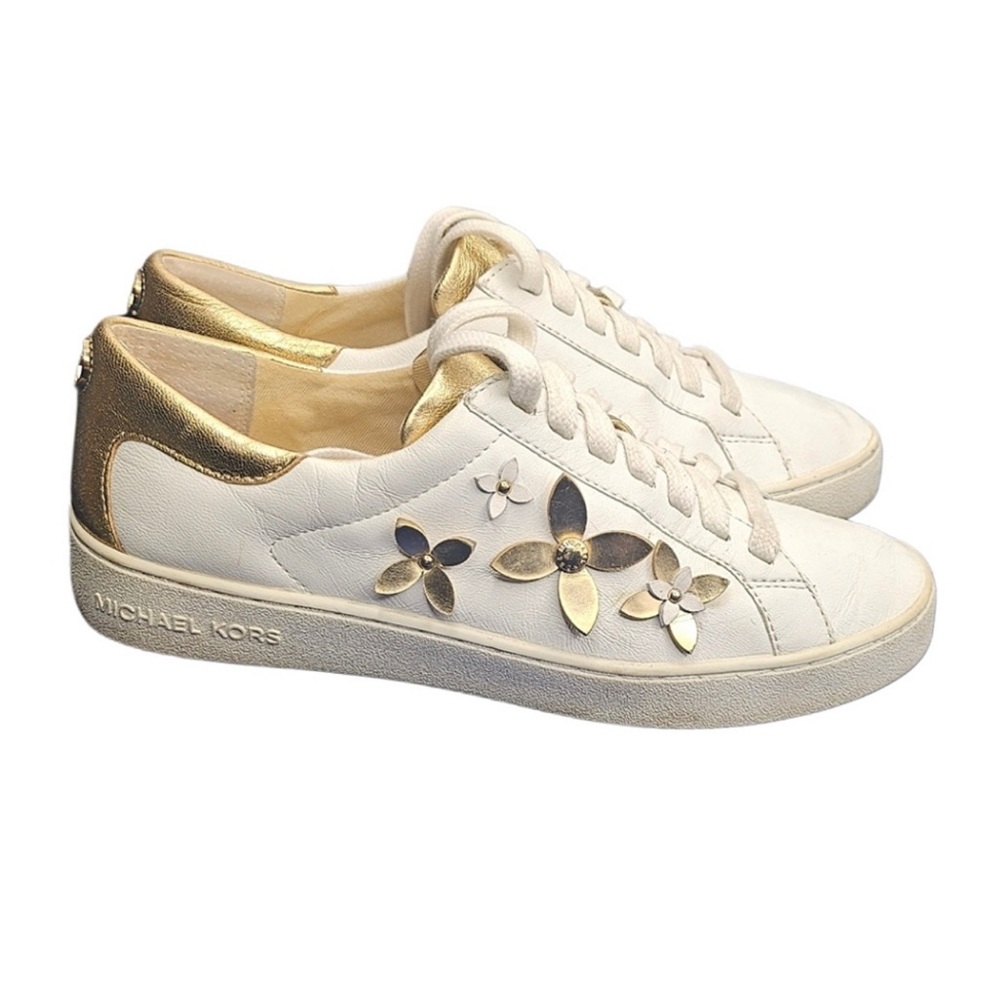 Michael Kors White and Gold Sneakers with Elegant Appliqués